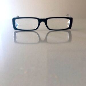 Versace Eyeglasses Rectangular Clear Silver & Black Frame Excellent Condition